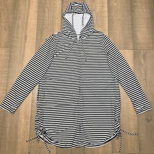 Coolibar Swim Cover Up Womens Size XL Wailea Striped Hooded Beach UPF 50 Black